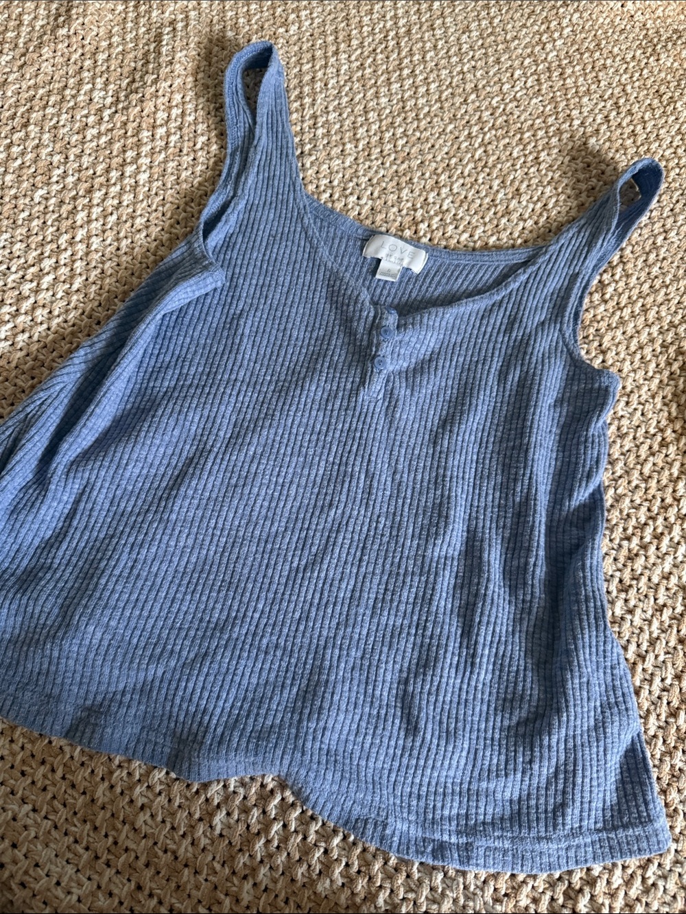 GAP Ribbed Slate Blue Tank Top with Henley Buttons